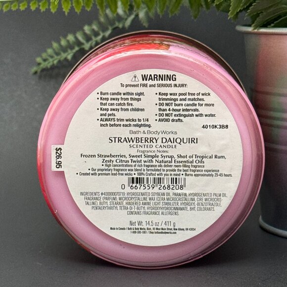 BBW Strawberry Daiquiri Bath & Body Works 3 Wick Candle - Picture 9 of 10